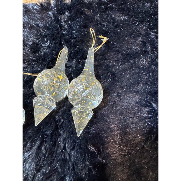 Vintage Acrylic Teardrop Ornament With Gold Flakes Set Of 6 - Picture 1 of 5